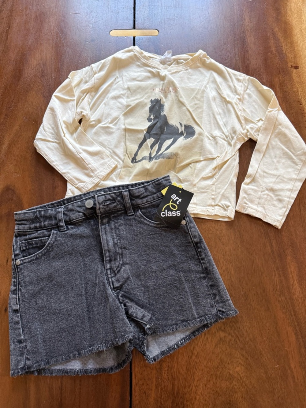 art class Denim Shorts with Zara Cream Long-Sleeve Tee
